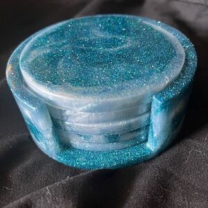 Glittery Blue Resin Coaster Set